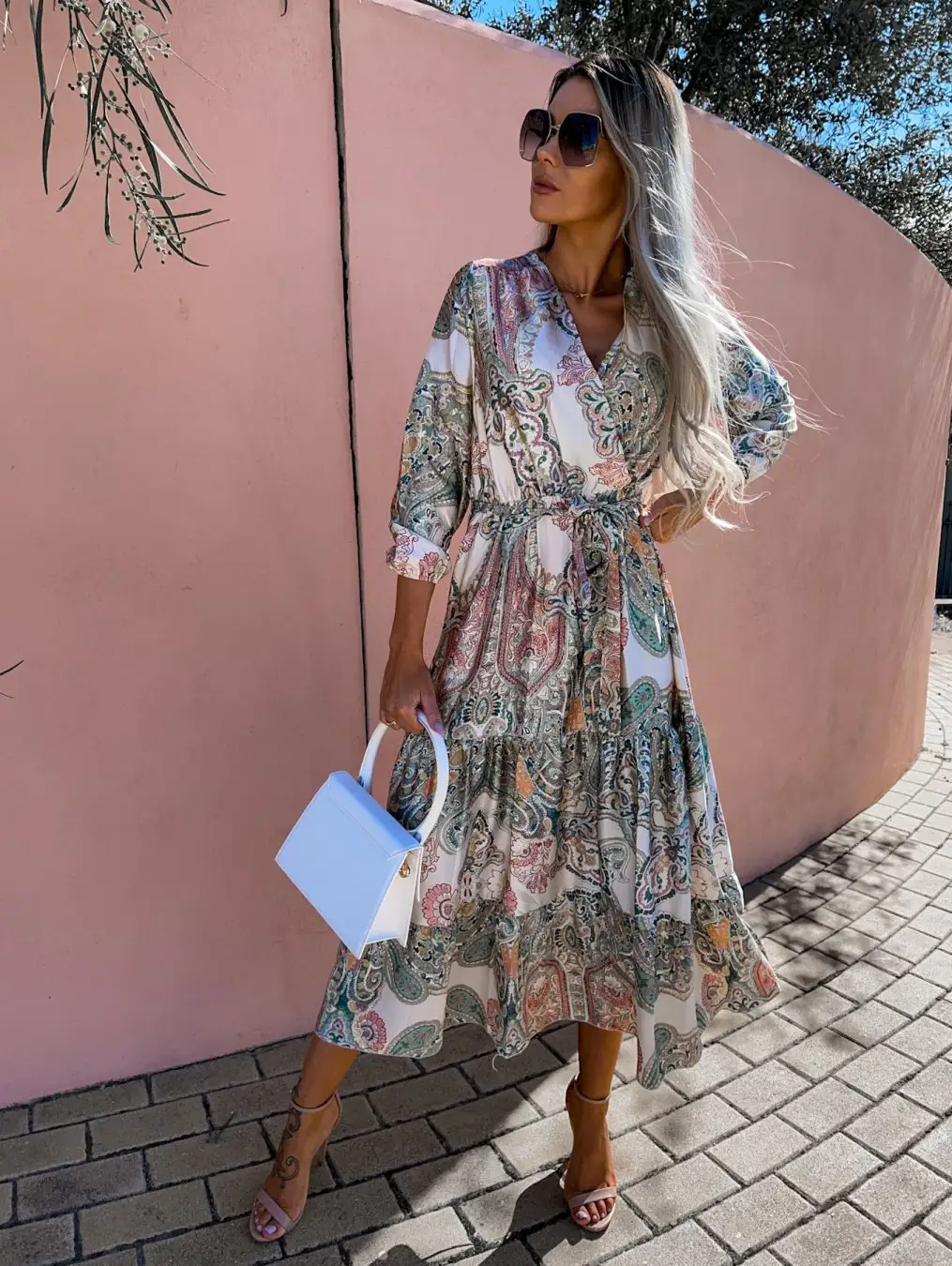 New European And American Style Fashion Print V-neck Dress
