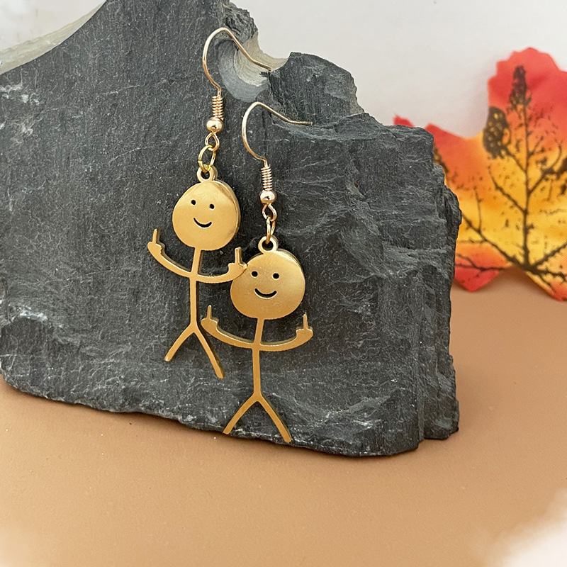 Funny Doodle Dangle Earrings Smiley Stick Figure Hand Gesture Middle Finger Statement Earrings For Women