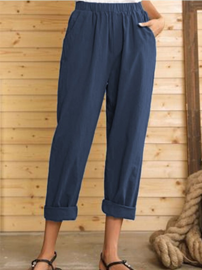 Title 3, Casual Pants Solid Color Cotton And Linen Trousers