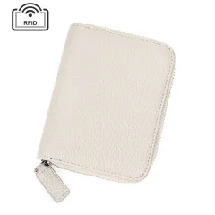 Leather Ins Organ Card Bag Rfid Anti-theft Zipper - White - View 1