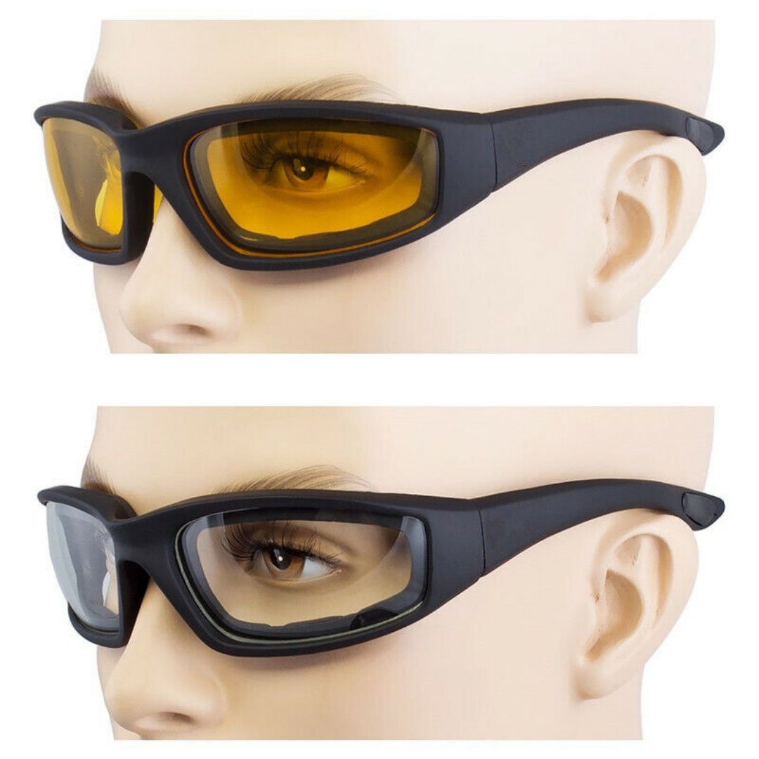 3 Pair Motorcycle Sports Biker Riding Glasses Padded Wind Resistant Sunglasses