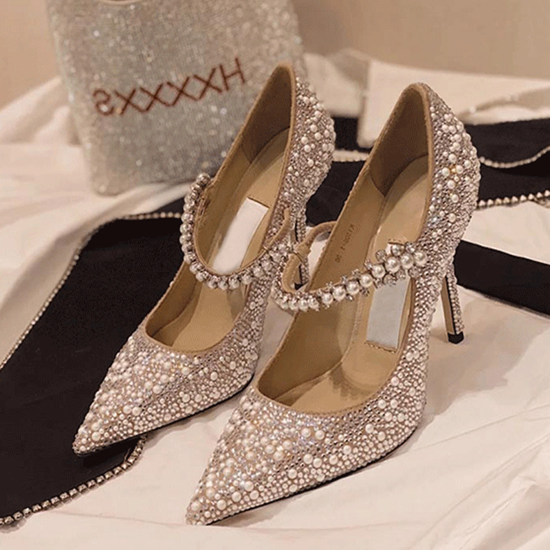 Crystal Pointed Toe High Heels Fairy Banquet Stiletto