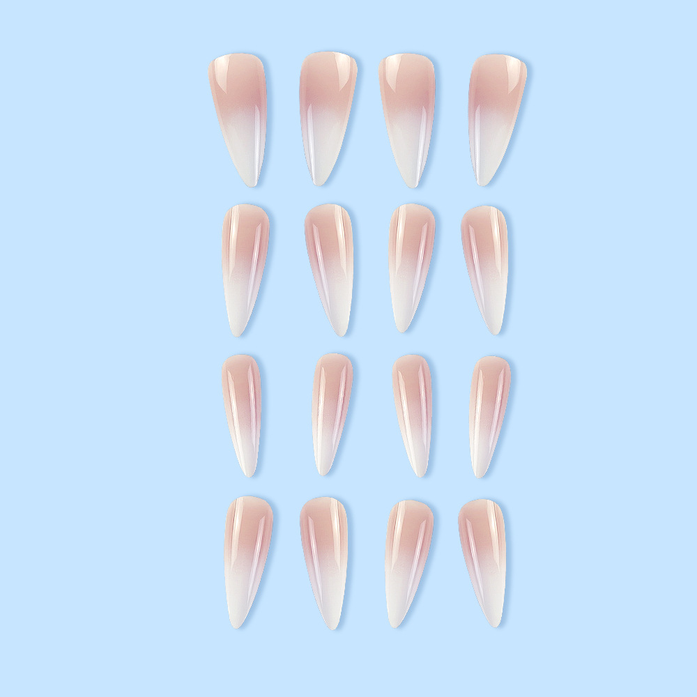 24 Pieces Of Long, Pointed, Press-on White Gradient Nail Stickers For A Simple And Elegant Appearance. Includes 1 Piece Of Jelly Glue And 1 Nail File. Fake Nails