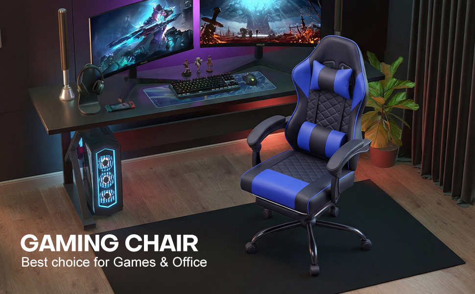 Racing Style Gaming Chair With Footrest,PU Leather,Massage Lumbar — image 9