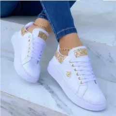 Platform Sneakers Lace-up White Low-top Casual Shoes - White - View 1