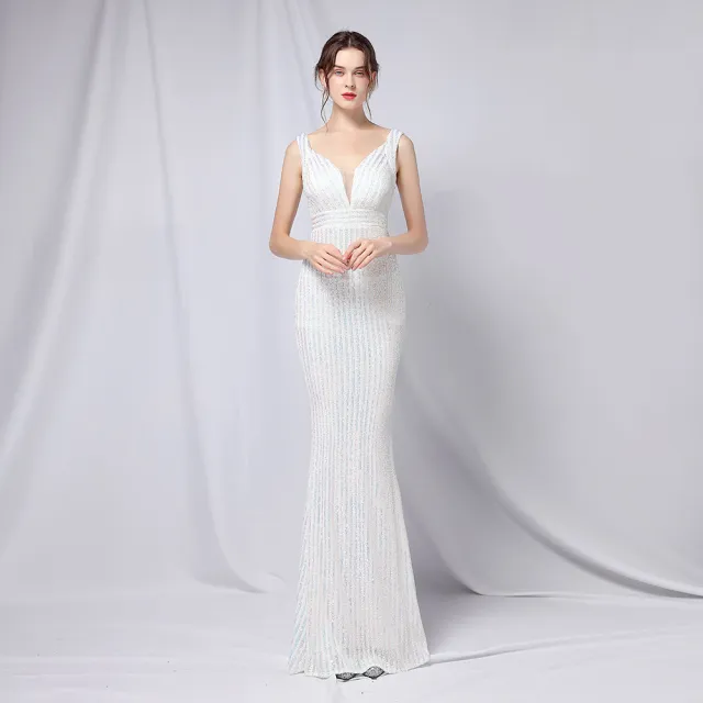 New Sequined Fishtail Long Dress White - Shop at LoveMi
