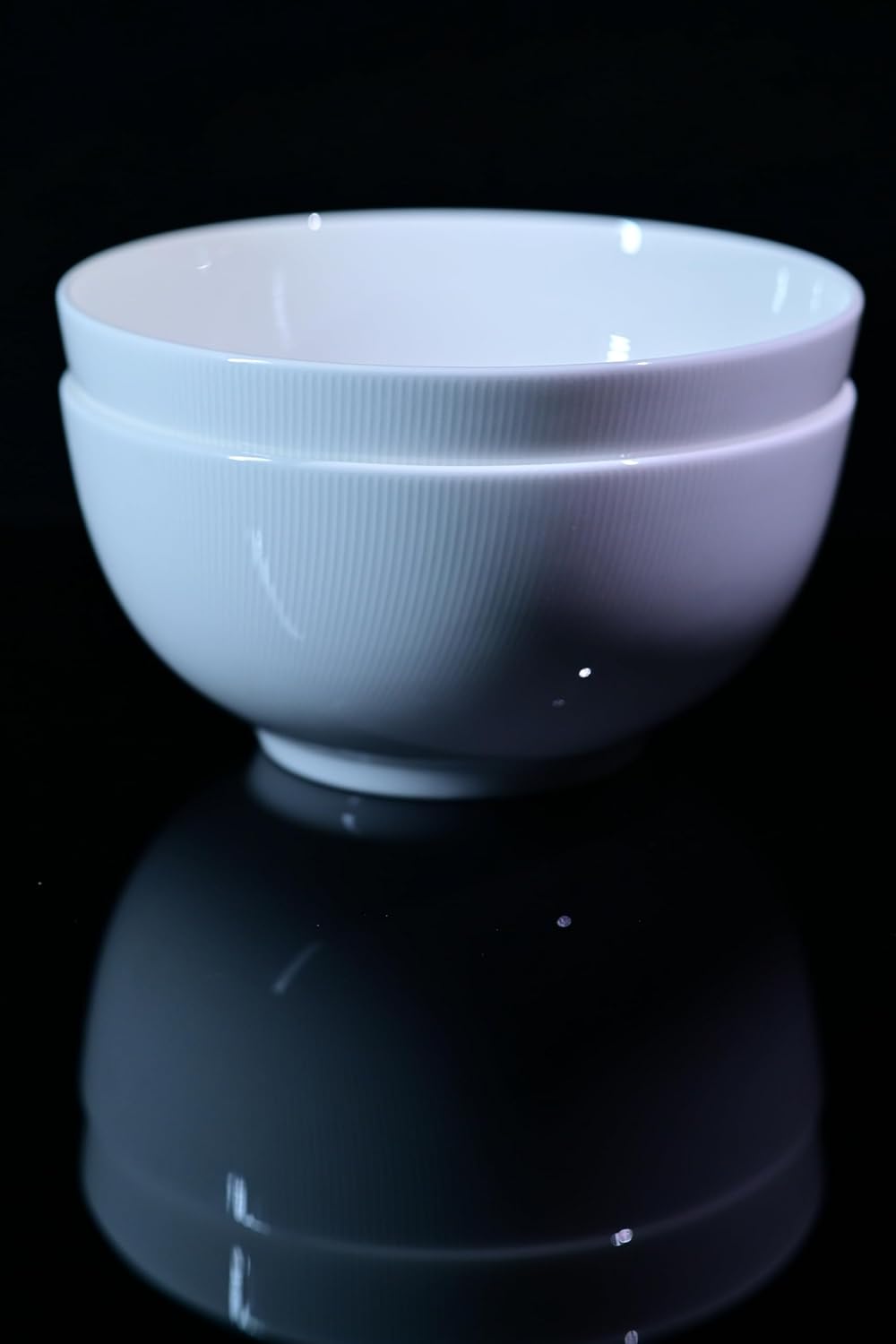 Setaria Bone China Dinnerware Set, 2 Pieces 8-inch Large Deep Salad Bowl, Soup, Cereal, Oatmeal, Fruit, Rice, Ivory White With Narrow Curve Stripe_voghion.com
