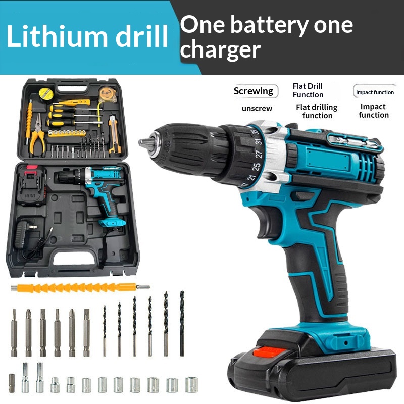 Household Rechargeable Brushed Electric Wrench, Household Lithium Battery Electric Drill, Export Model Impact Drill, Electric Tool