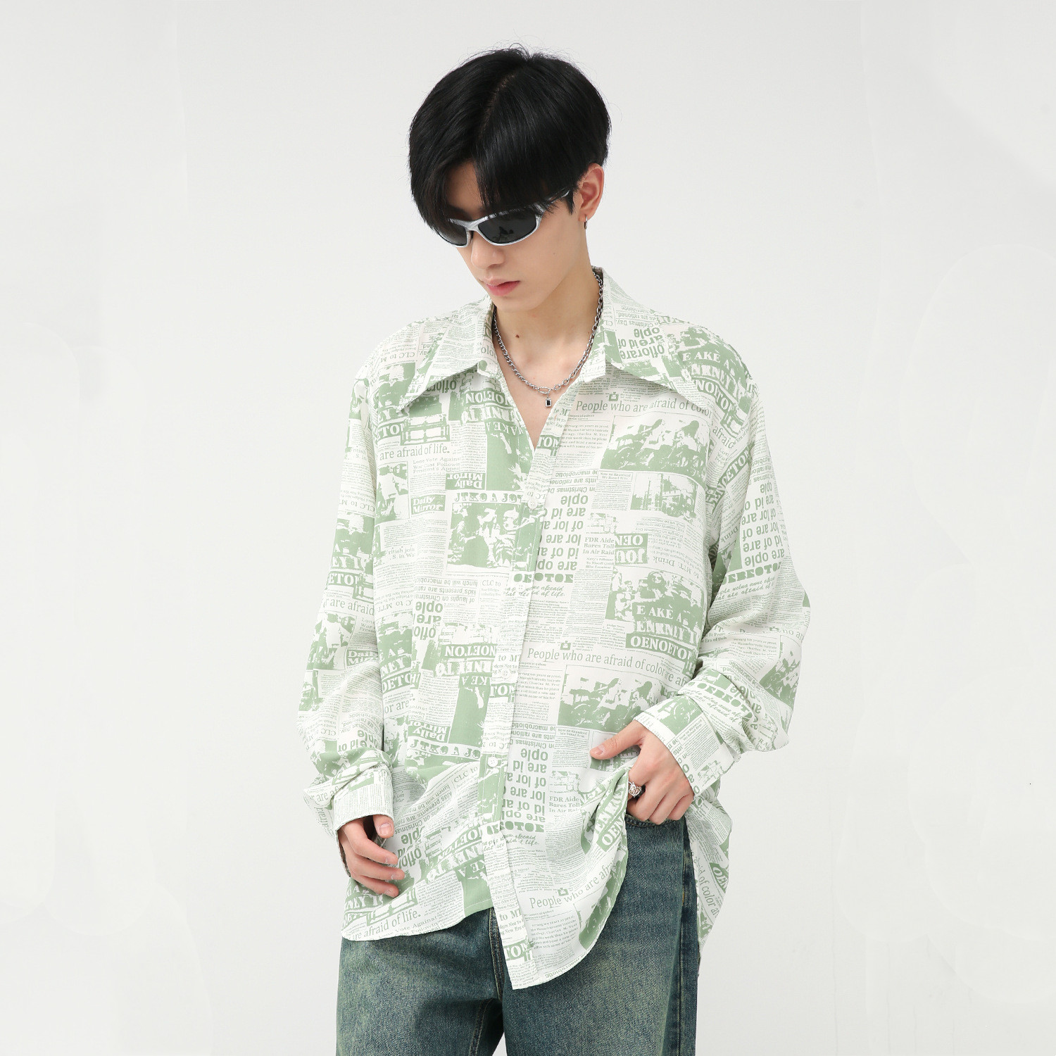 Art Style Korean Newspaper Print Design Shirt