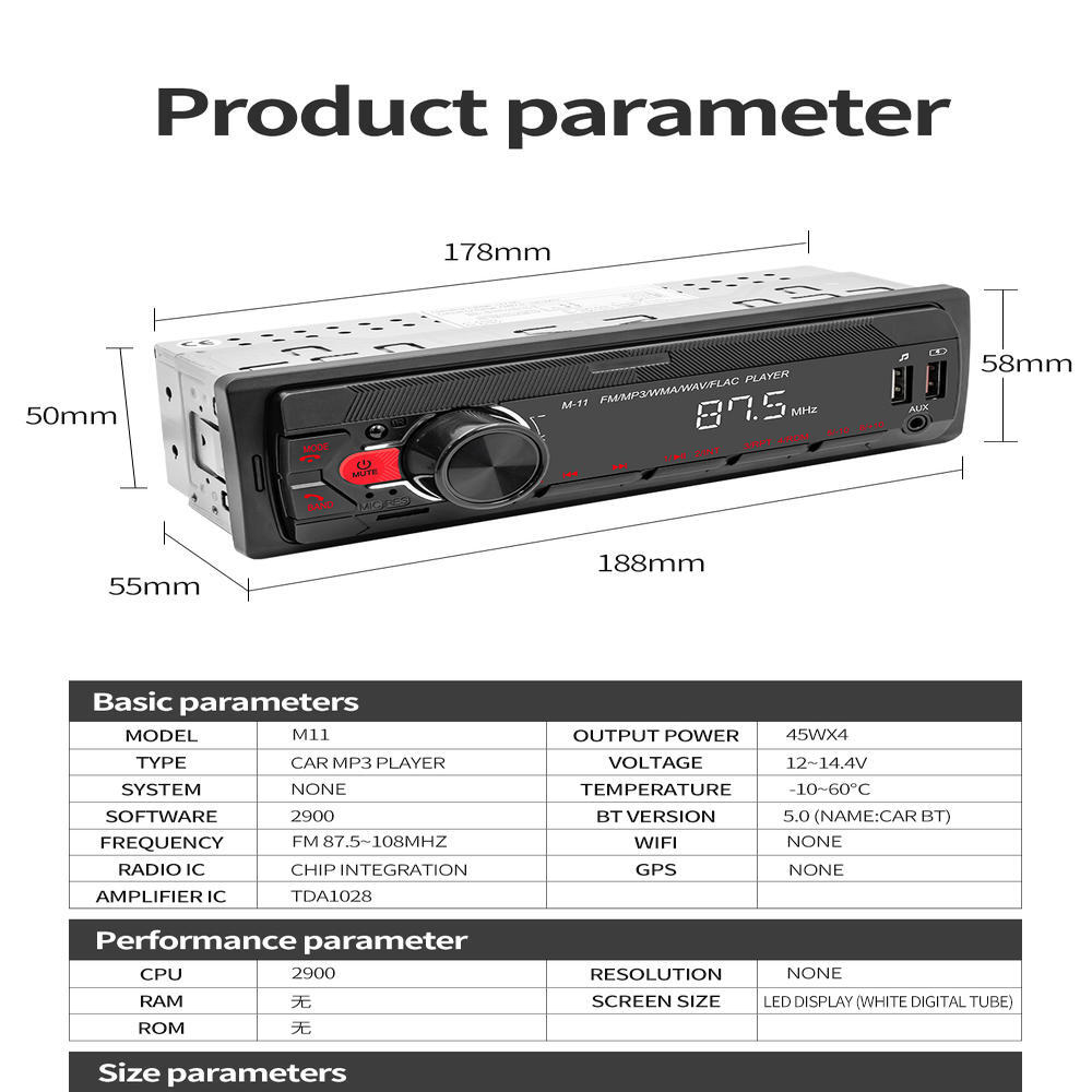 Single Din Car Stereo Radio Bluetooth MP3 Player In Dash Head Unit FM USB AUX SD 5
