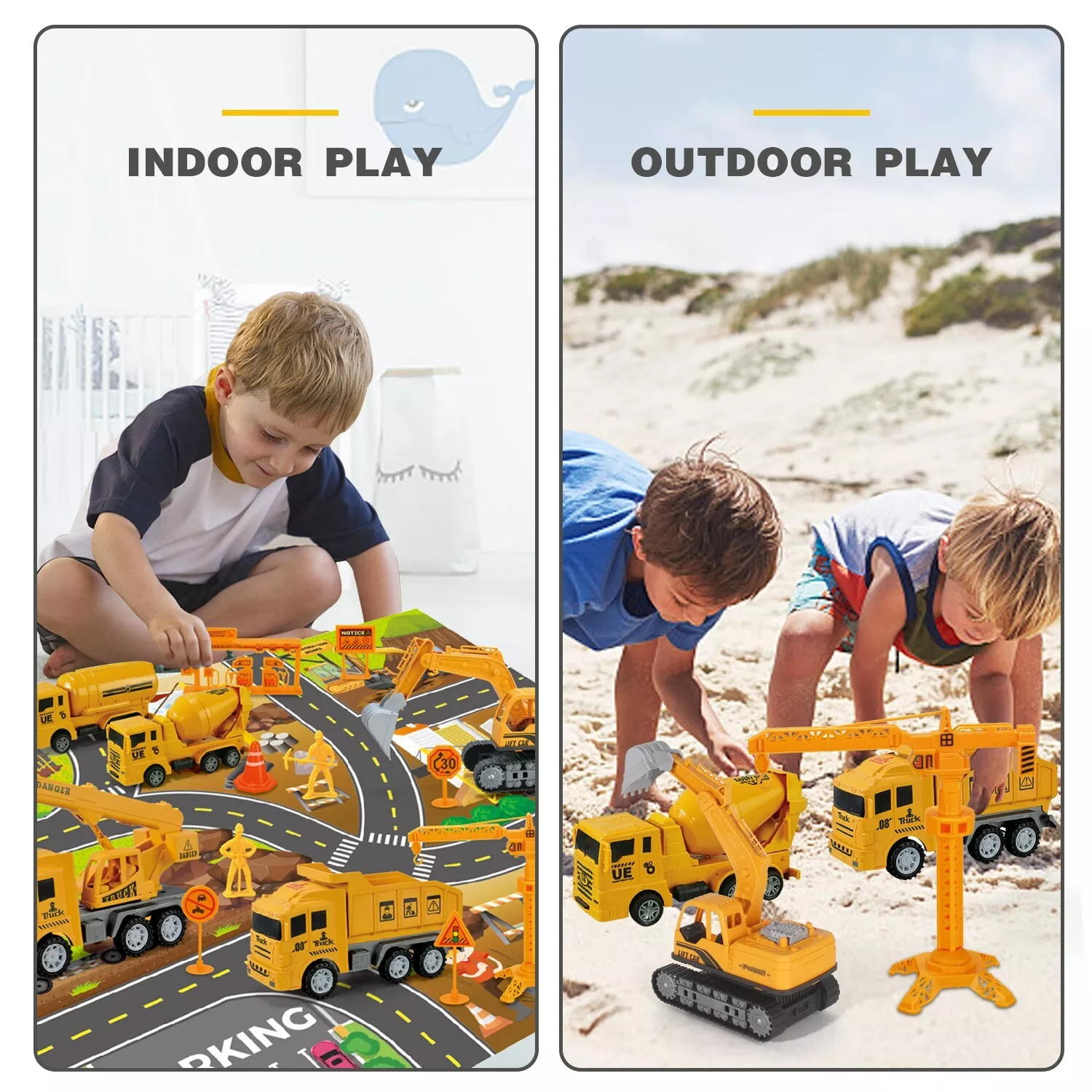Jiakora  Construction Vehicles Toys Set With 32 27 Inches Play Mat,Toy Gift Kid 6
