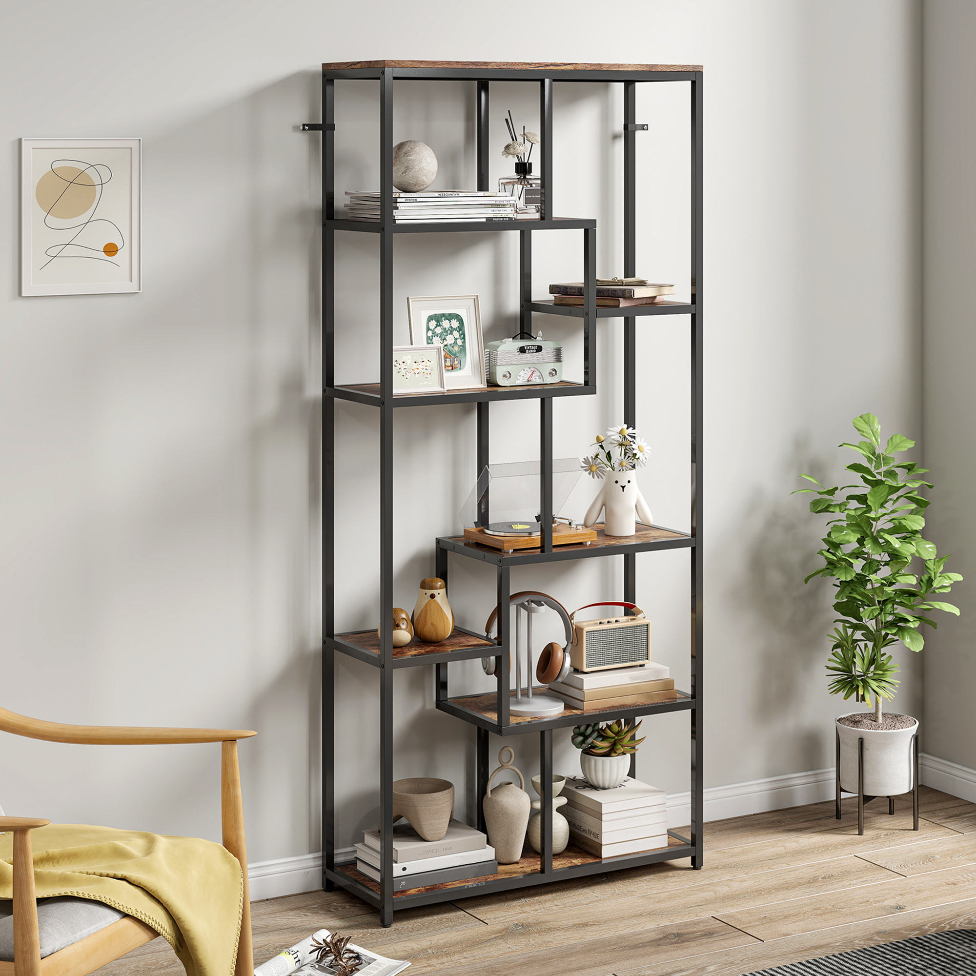 Seven layer geometric bookshelf