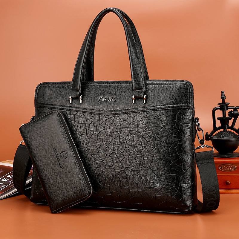 Leather Men's Business Portable Document Computer Shoulder Messenger Bag — foto 11