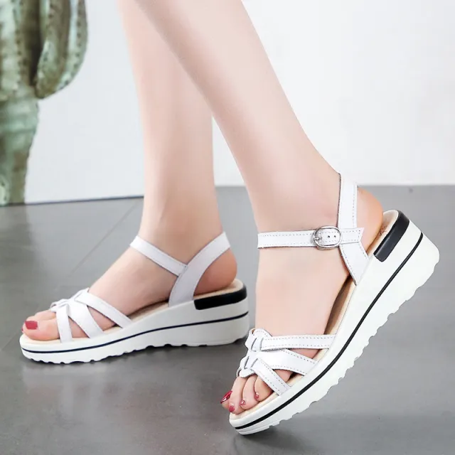 Women's Platform Wedge Soft Sole Sandals White - Shop at LoveMi