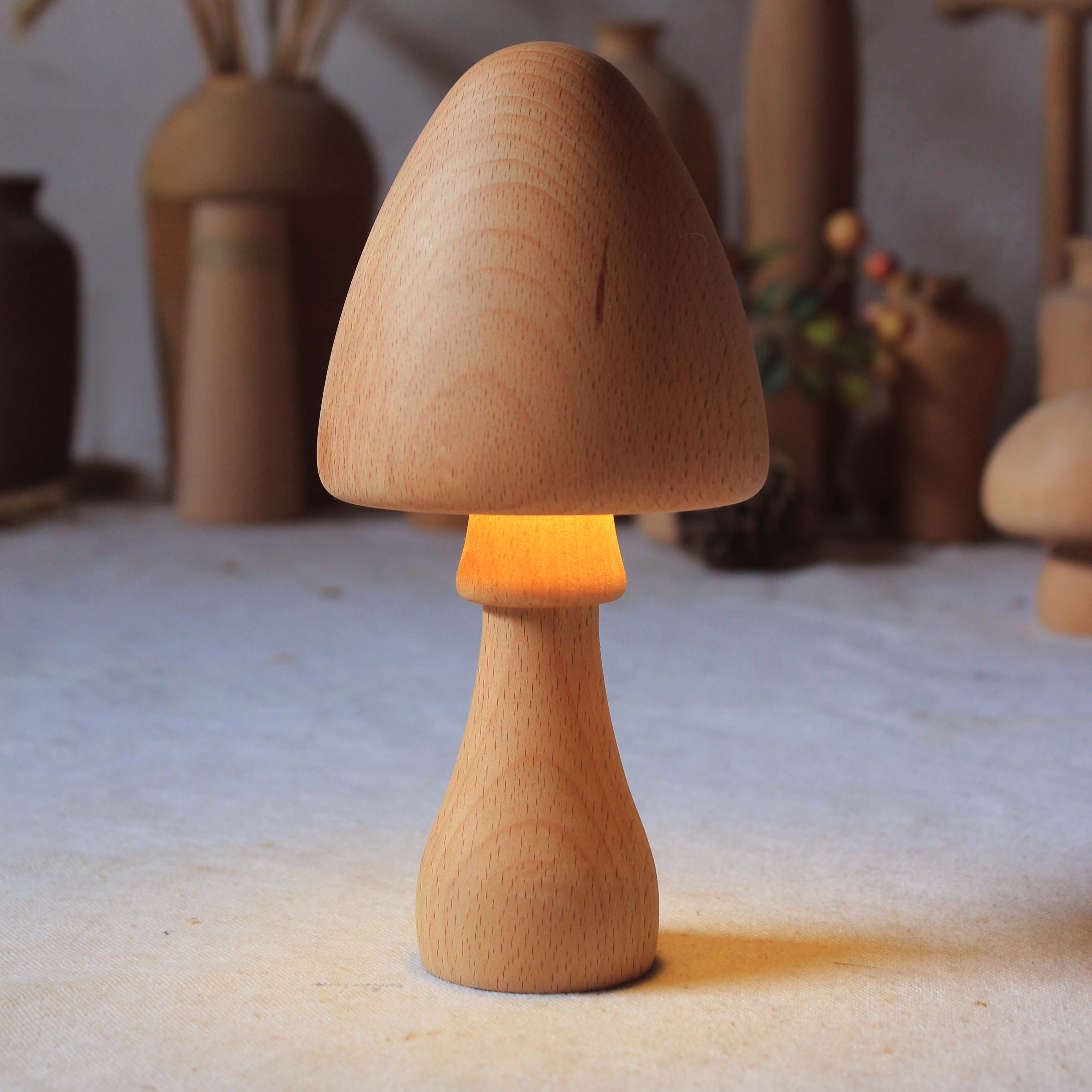 Rechargeable Wood Mushroom Night Light