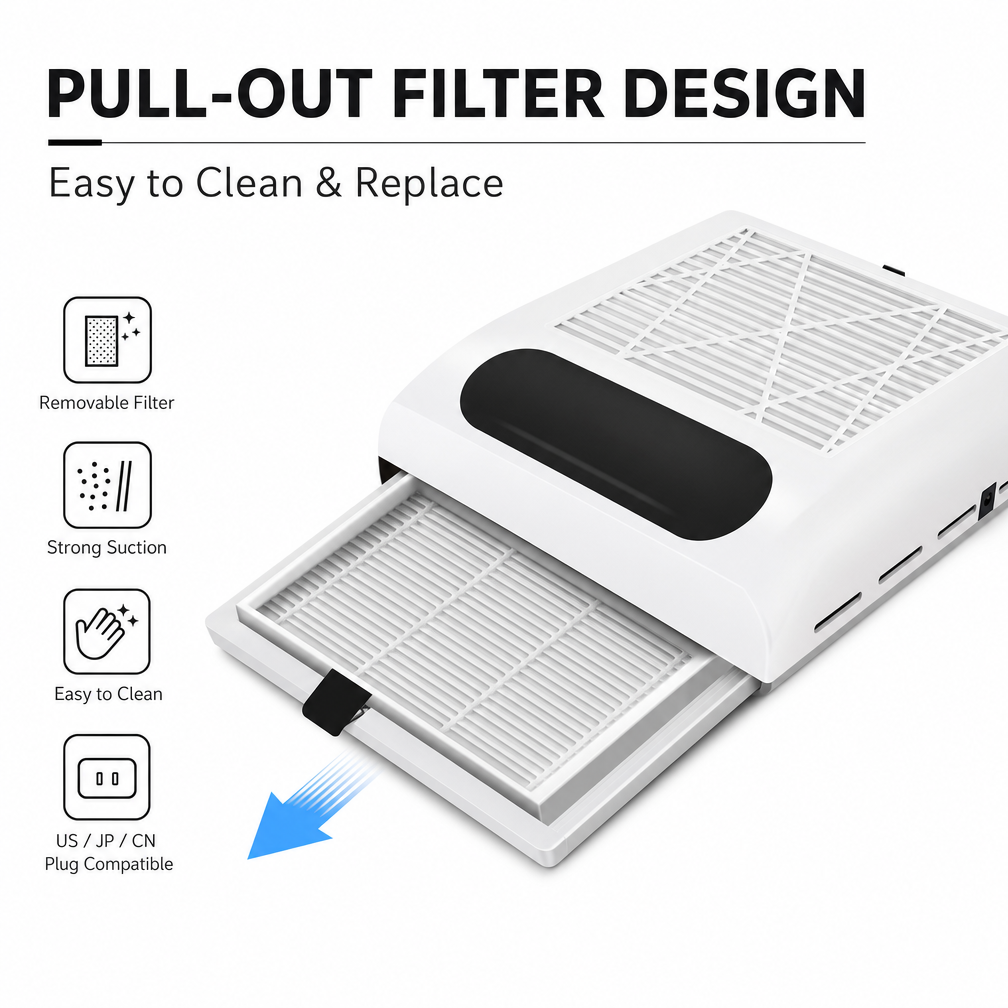 Nail Dust Collector, 80W Suction Machine, Manicure Filter Tool