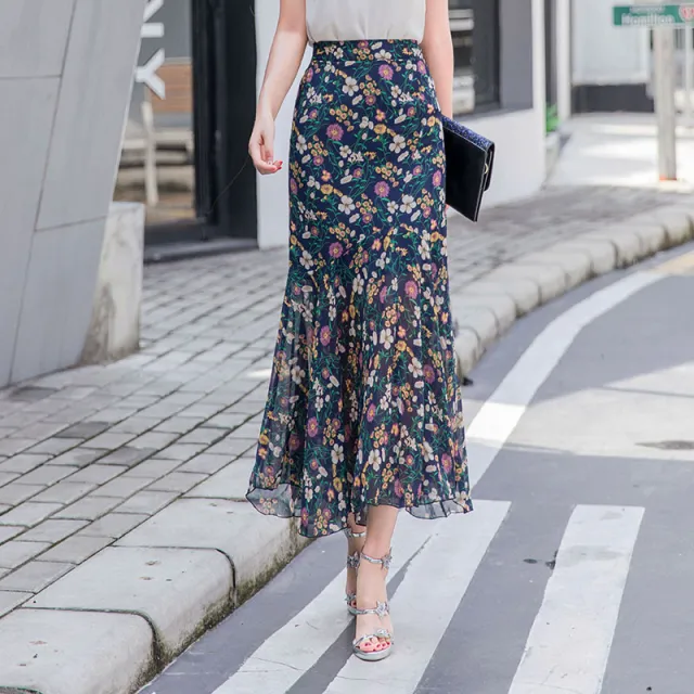 Floral Fishtail Skirt Package Hip Long Floral - Shop at LoveMi