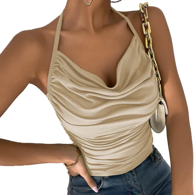 Pile Of Collar Show Breast Women's Fashion Ladies Top Apricot - Shop at LoveMi