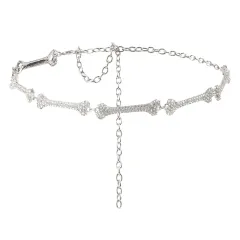 Metal Waist Chain Decorative Belt Dress Suit Chain Accessories Rhinestone Bone Shaped Belt - Silver - View 1