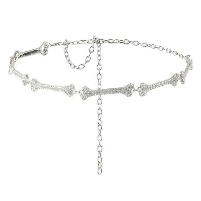 Metal Waist Chain Decorative Belt Dress Suit Chain Accessories Rhinestone Bone Shaped Belt Silver - Shop at LoveMi