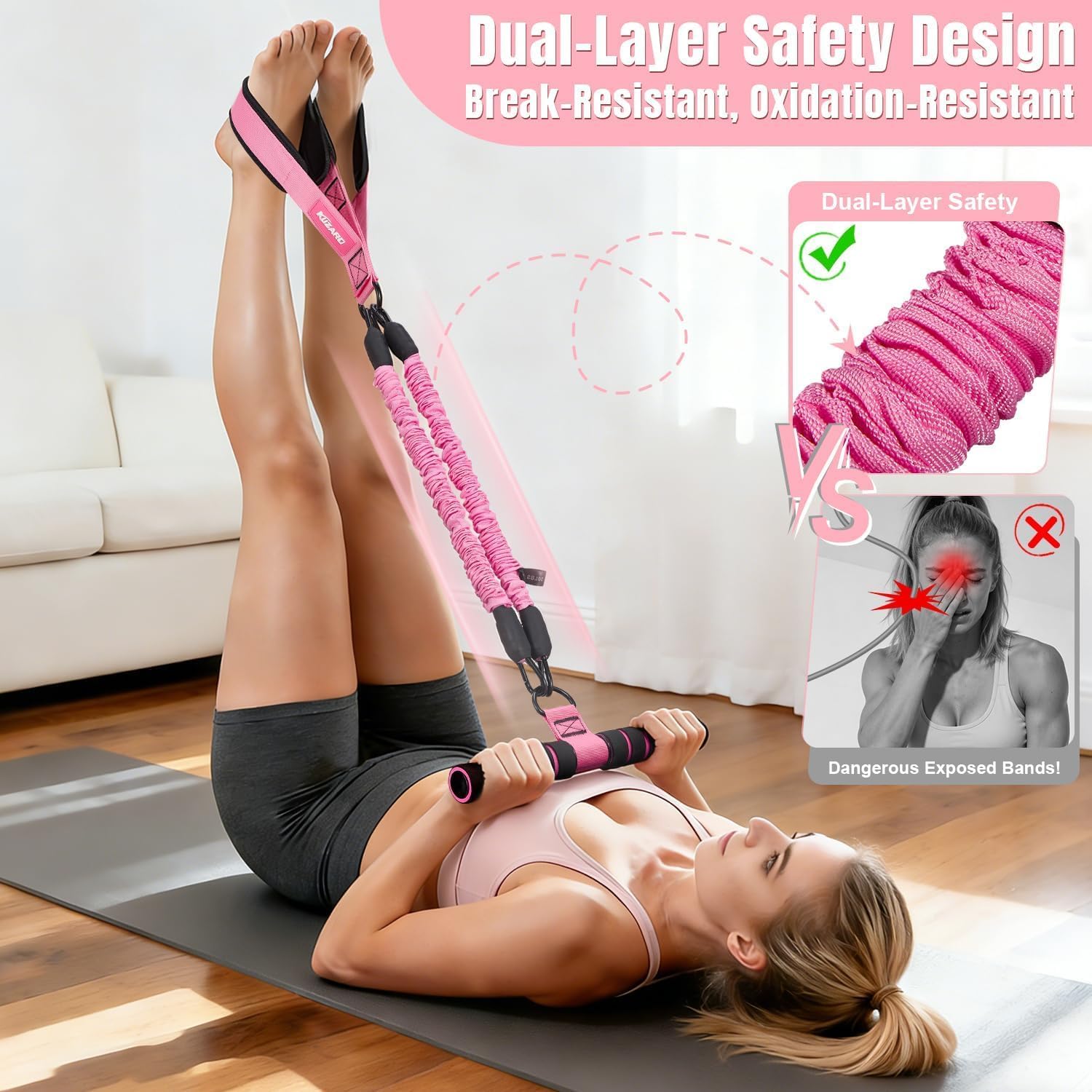3 Tube Sit Up Resistance Bands With Handles & Foot Pedals, Adjustable Abdominal Exercise Equipment, Multifunctional Resistance Trainer For Abs, Waist, Arms & Leg Workout For Women — foto 5