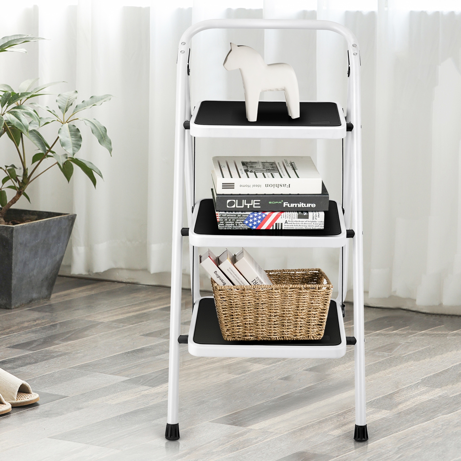 Folding 3-Step Ladder With Handgrip And Anti-Slip Platform — foto 5