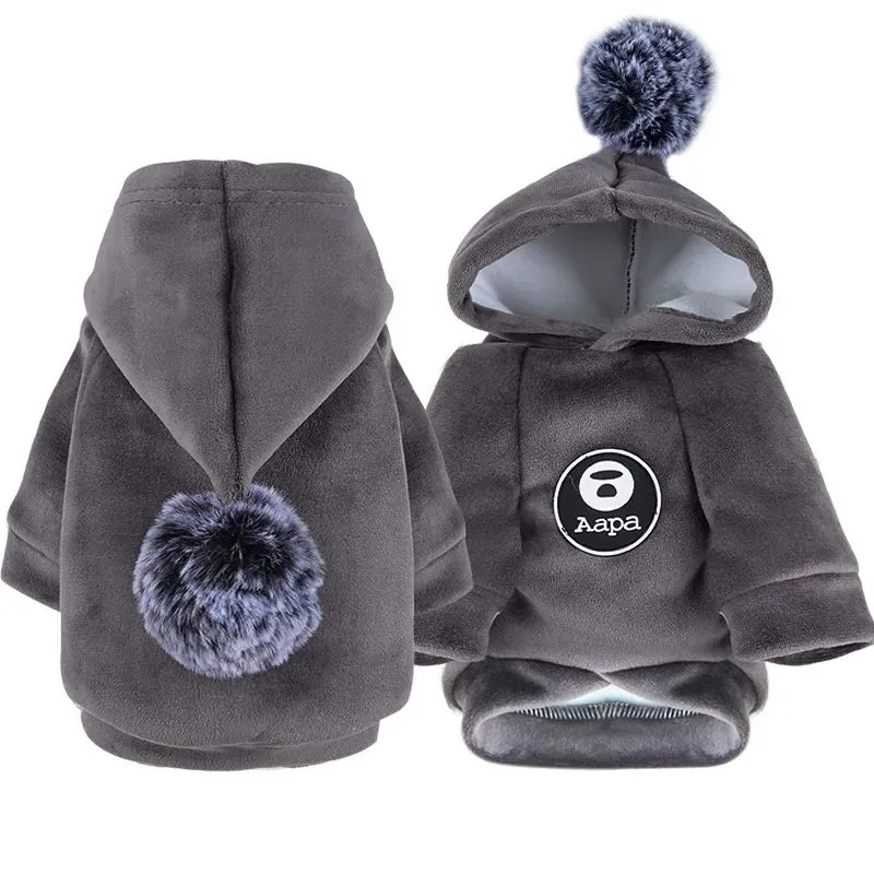 Pet Dog Cat Clothes Fleece Hooded Hairball Coat Jacket Winter Kitty Small Medium Dogs Cats Cool Pyjamas Chihuahua - Grey
