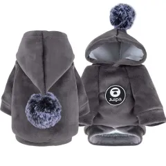 Pet Dog Cat Clothes Fleece Hooded Hairball Coat Jacket Winter Kitty Small Medium Dogs Cats Cool Pyjamas Chihuahua - Grey - View 1