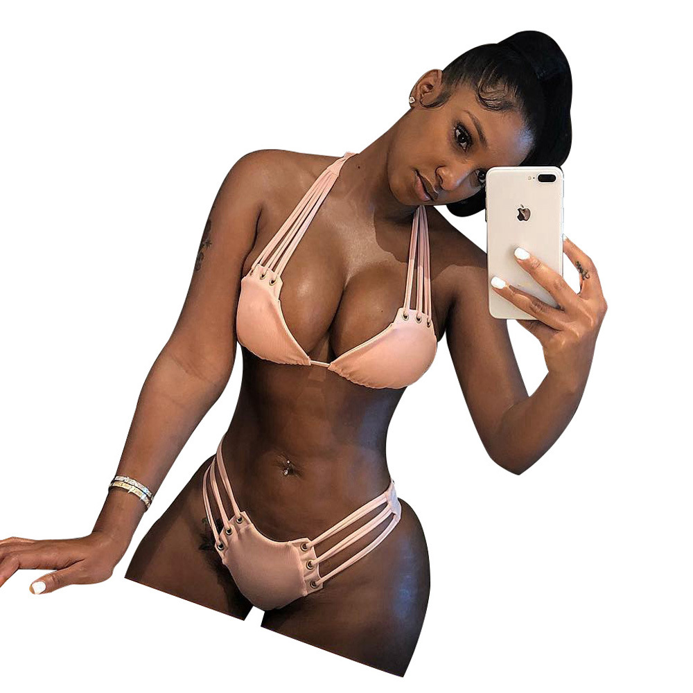 European And American New Bikini Solid Color Swimsuit Two Piece Set - Image 2