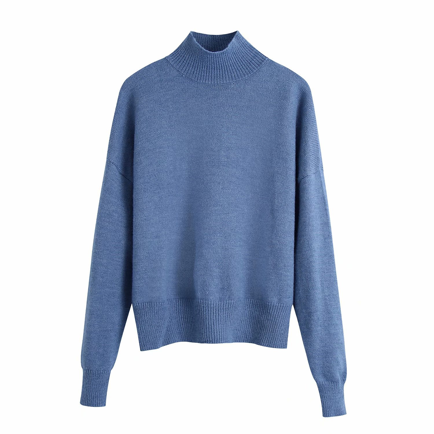 Half High Neck Solid Color Loose Pullover Sweater