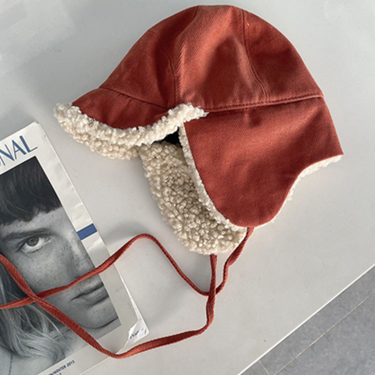 Corduroy Ear Protection Flying Female Lamb Hair