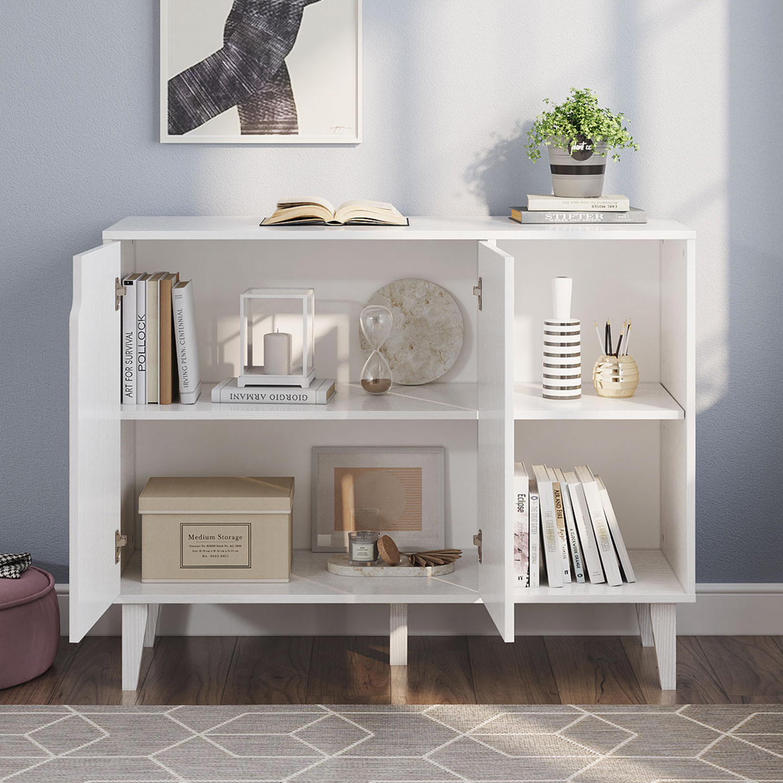 Sideboard Wood Storage Accent Cabinet TV Stand Home Bar Buffet With 2 Doors — image 7