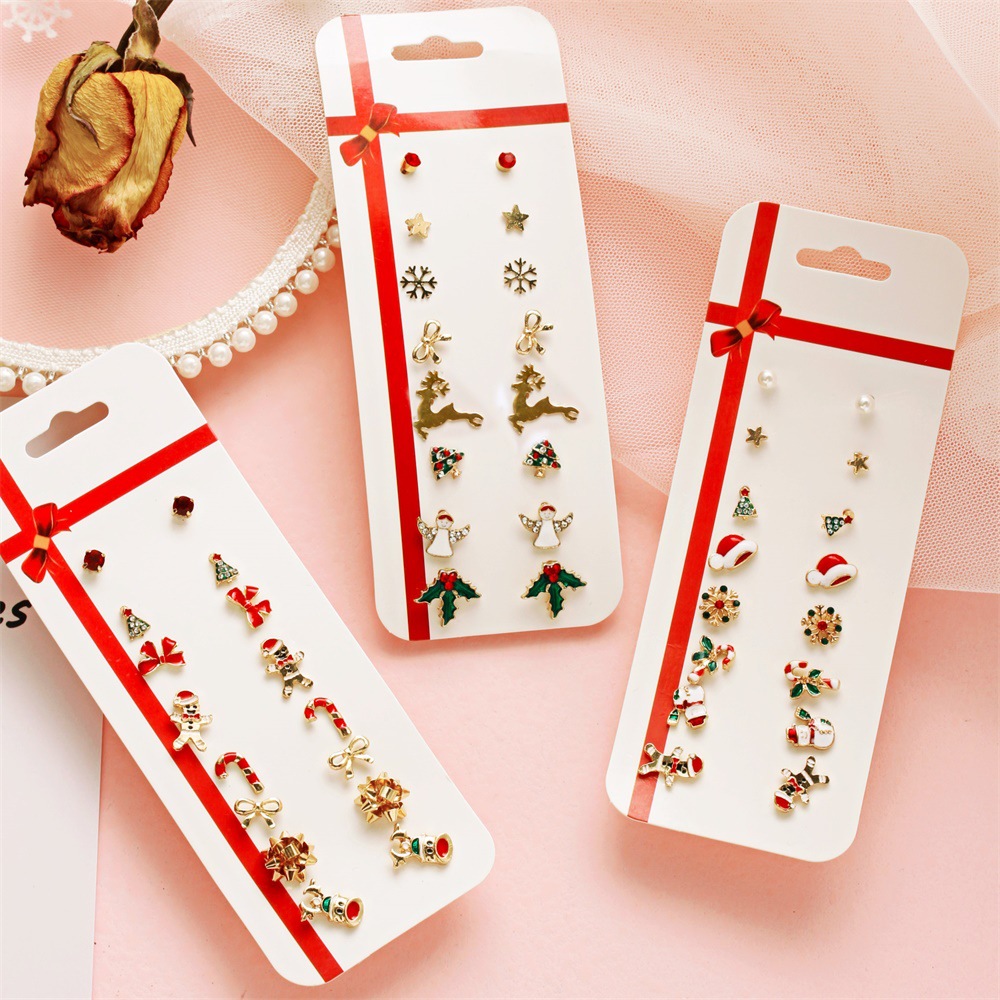 Santa Elk Earrings Simple 8-piece Holiday Gift Earrings