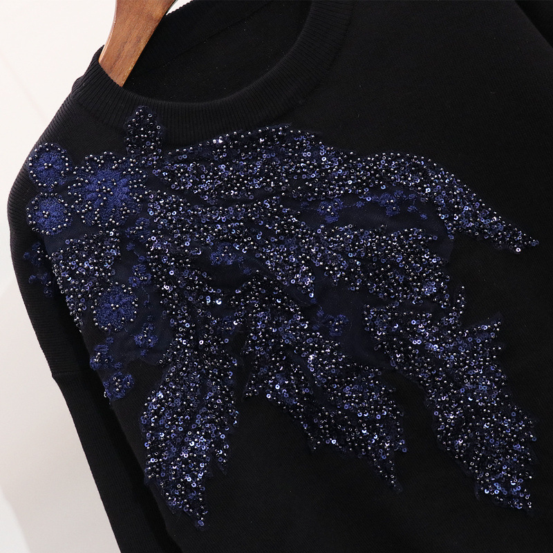 Embroidered Sequined Flowers Long-sleeved Two-piece Knitted Suit