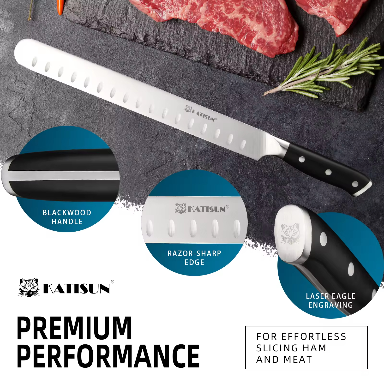 10-inch Carbon Steel Chef Knife For Beef, Turkey, And Ham, With Triple Rivet Handle 5