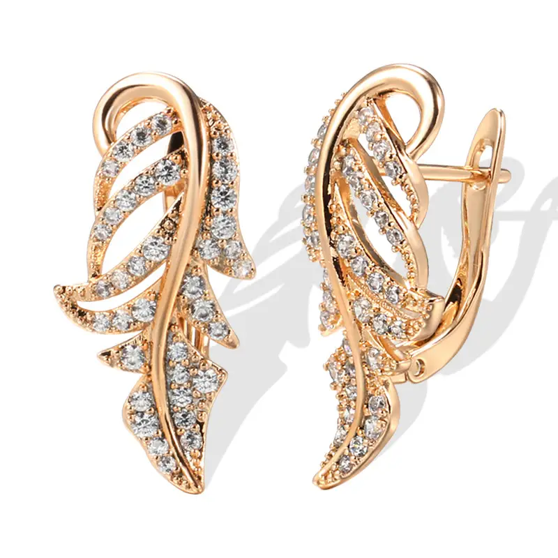 Fashion Hollow Leaf Zircon Earrings With Copper Plating