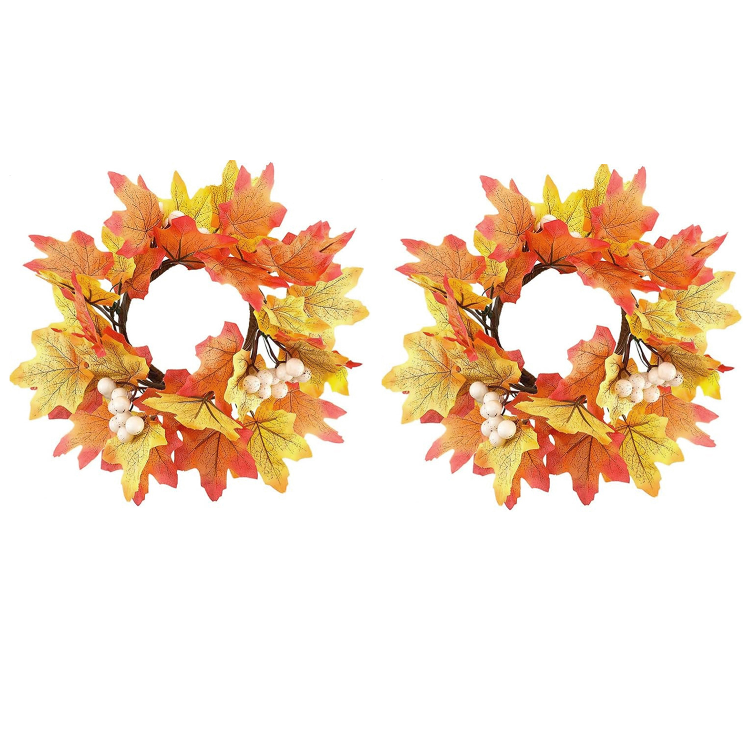 9.8 Inch Fall Candle Rings Wreaths Candlestick Decorative Rattan Garland Maple Leaf Berries Sunflowers Candle Rings Autumn Wedding Parties Centerpi... W13688139 - Shop at LoveMi
