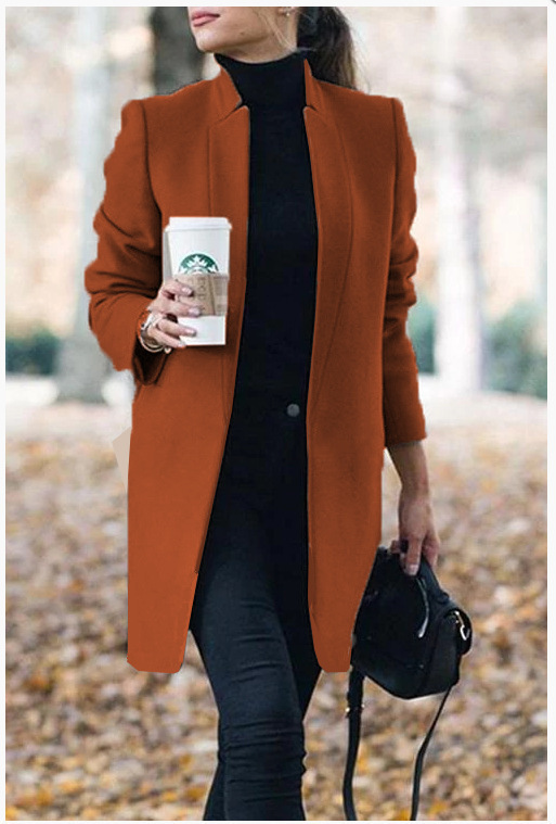 Autumn And Winter New Fashion Stand Collar Women's Woolen Coat Caramel - Shop at LoveMi