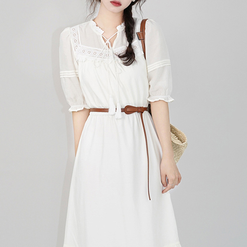 Women's Fashion V-neck Lace-up Half-length Sleeve Dress