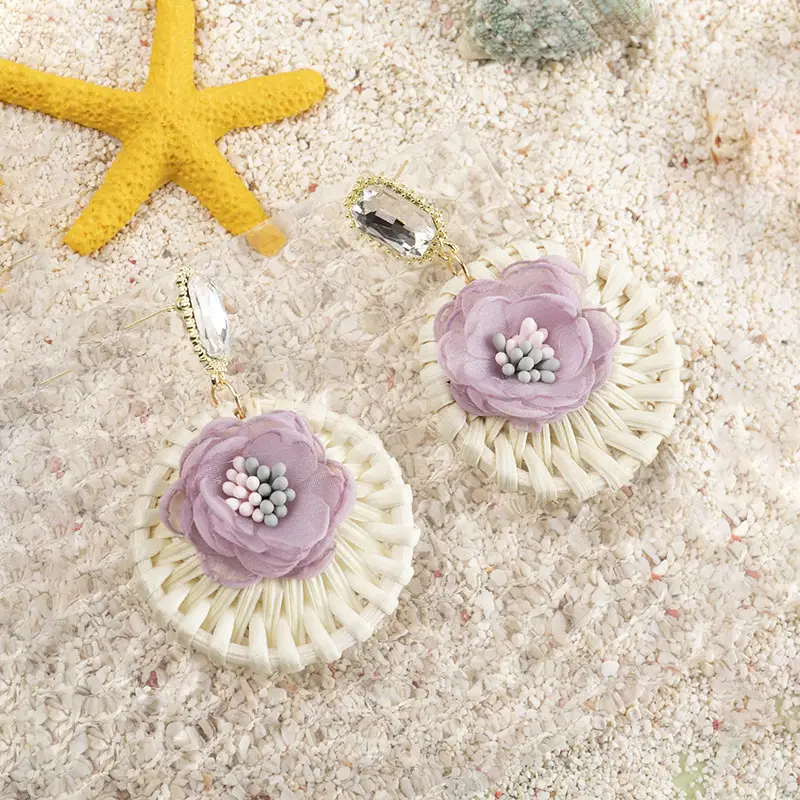 Creative Boho Circle Rice Bead Braided Earrings