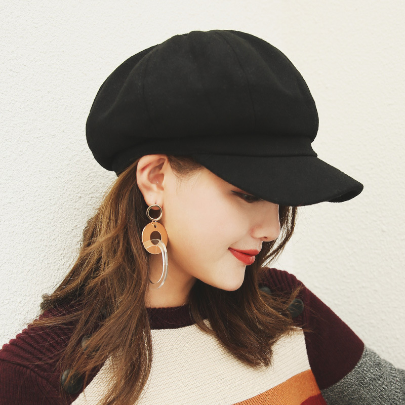 Woolen Beret Casual Versatile Octagonal Hat