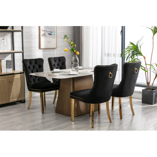 High-end Tufted Solid Wood Contemporary Velvet Upholstered Dining Chair With Golden Stainless Steel… image 6