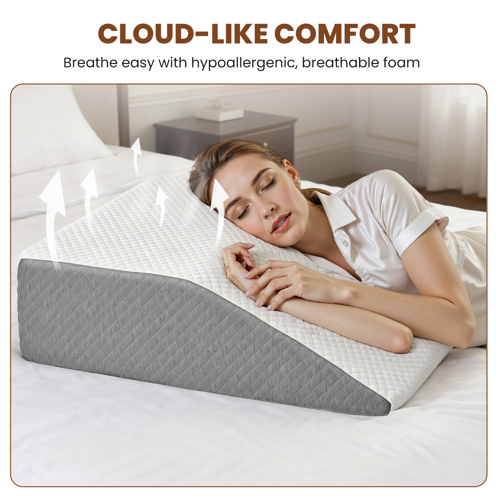 Wedge Pillow, Body Pillow , White& Grey image 9