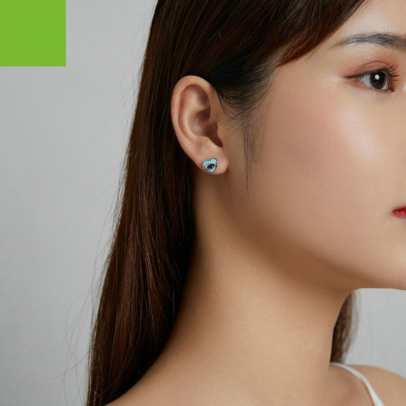 Blue Love Eyes S925 Silver Heart Earrings