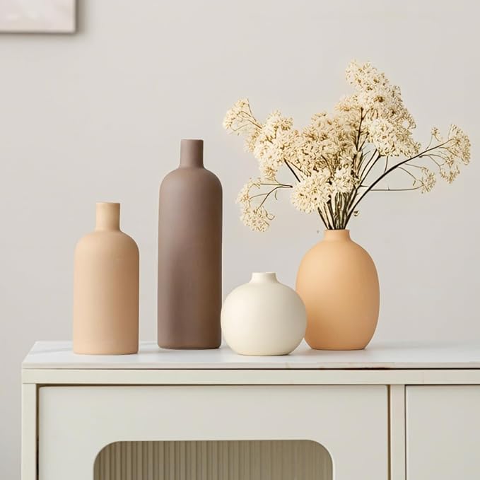4 Piece Modern Ceramic Vase Set In Neutral Colors For Home Shelf Table Decor And Gifts 4
