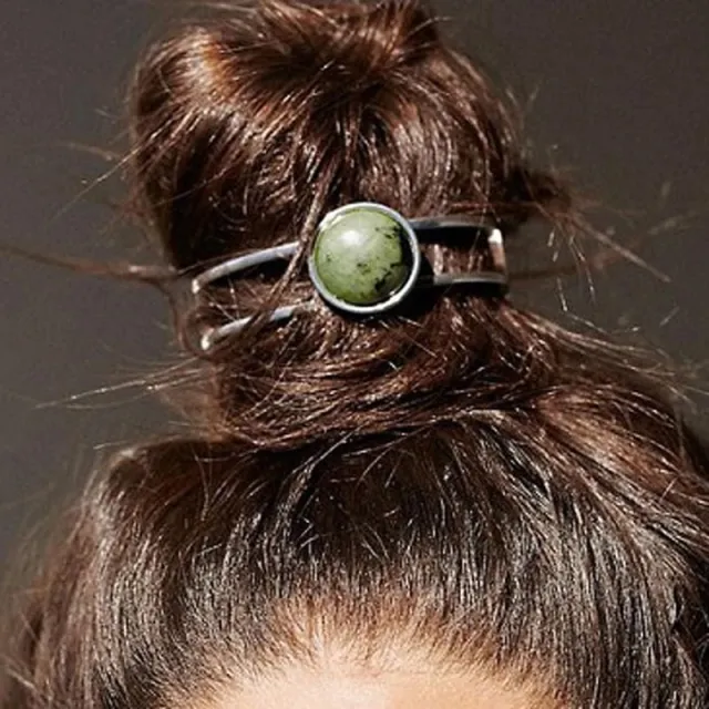 Patterned Hollow Round Turquoise Hairpin Green - Shop at LoveMi