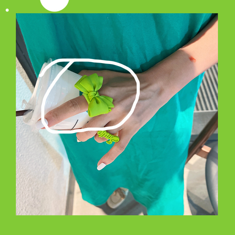 Korean Delicate Cute Green Exaggerated Bear Bow Ring Female