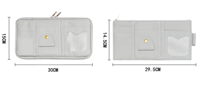 Car Sun Visor Organizer, PU Leather Zippered Holder for Registration, Cards, Pens and Sunglasses - detail photo 9