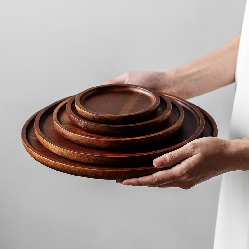 Title 2, Wooden Circular Japanese Storage Cake Tray