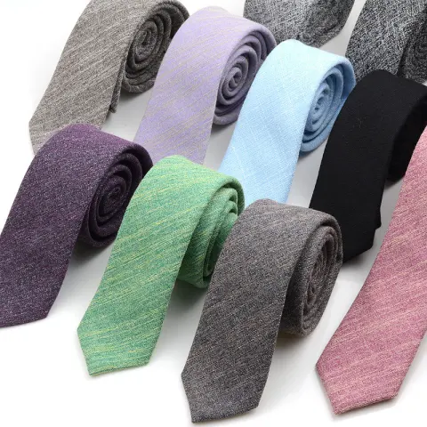 6cm Solid Color Cotton and Linen Men's Casual Narrow